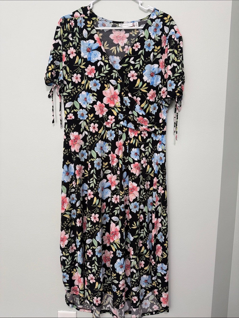 Rafaella Black Midi Dress with Pink & Blue Floral Print